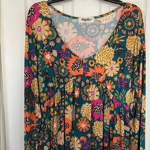 Haptics Floral Dress in Teal and Orange
